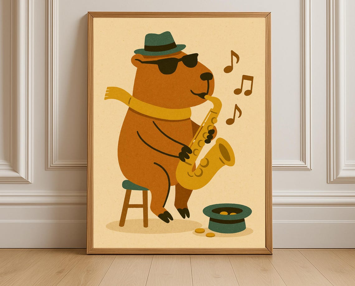 Saxophone Bear Jazz Nursery Wall Art Musicthemed Kids Room Decor Animal Instant