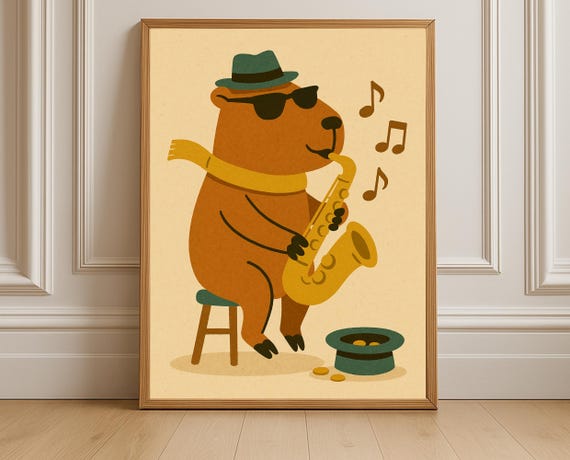 Saxophone Bear Jazz Nursery Wall Art Musicthemed Kids Room Decor Animal Instant
