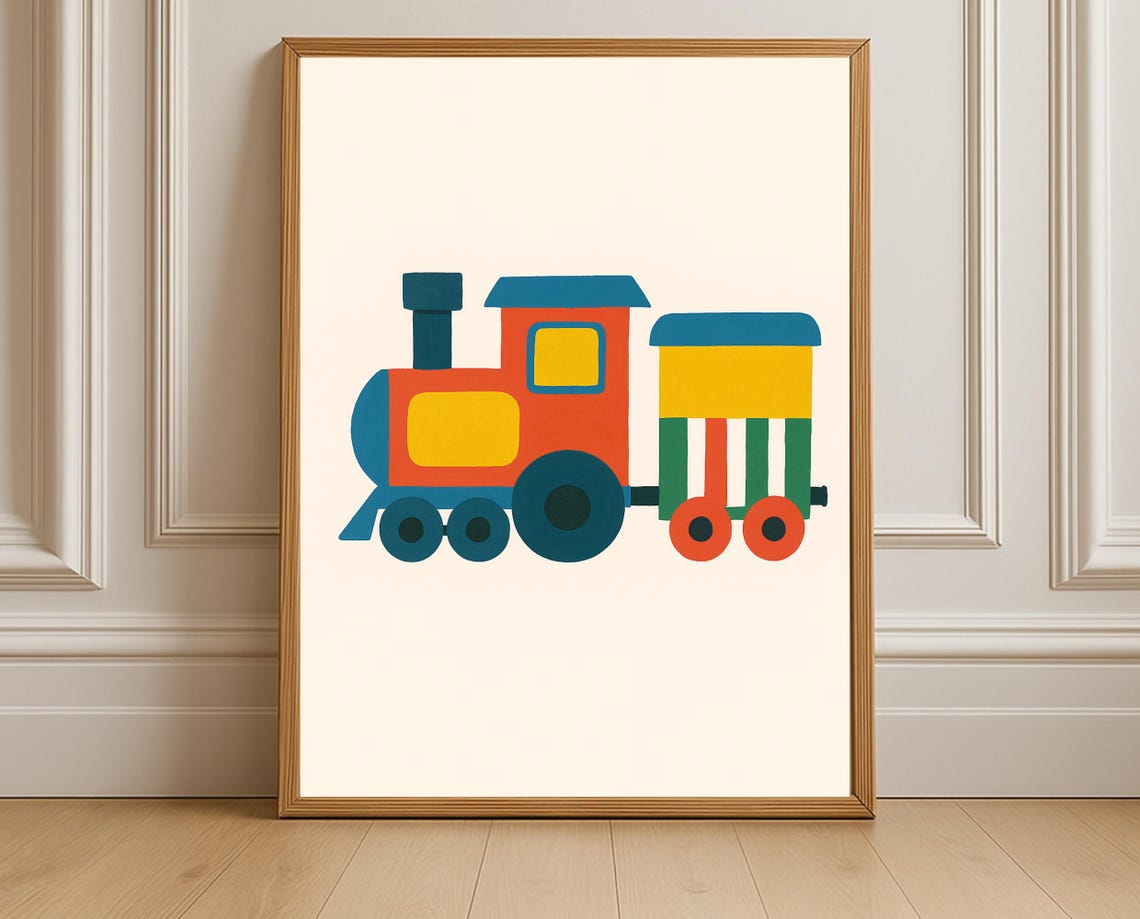 Colorful Train Wall Art Nursery Transportation Decor Kids Room
