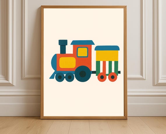 Colorful Train Wall Art Nursery Transportation Decor Kids Room