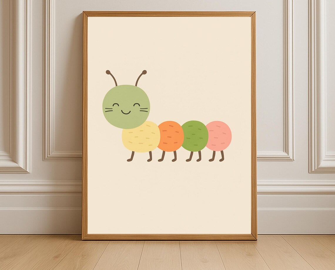 Colorful Smiling Caterpillar Pastel Segments Kids Bug Art Poster