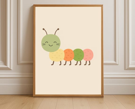 Colorful Caterpillar Nursery Print Cute Bug Wall Art Kids Room Gender Neutral Illustration