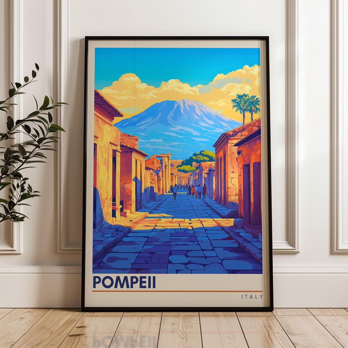 Pompeii Italy Ancient Ruined Street Mount Vesuvius Vintage Poster