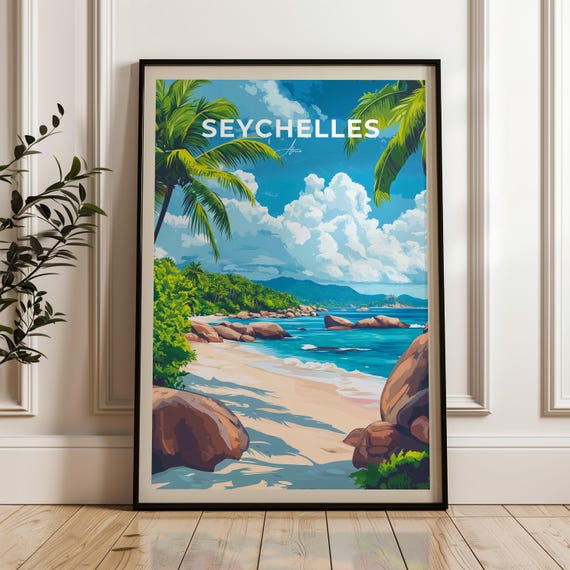 Seychelles Travel Poster, East Africa Illustration
