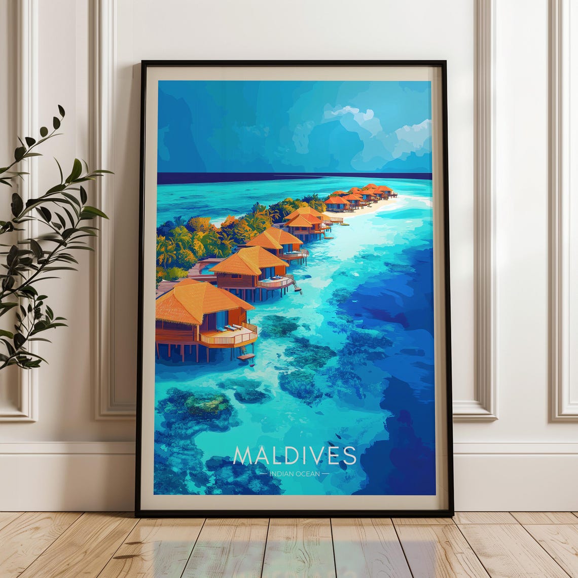 Maldives Travel Poster, Indian Ocean Seascape
