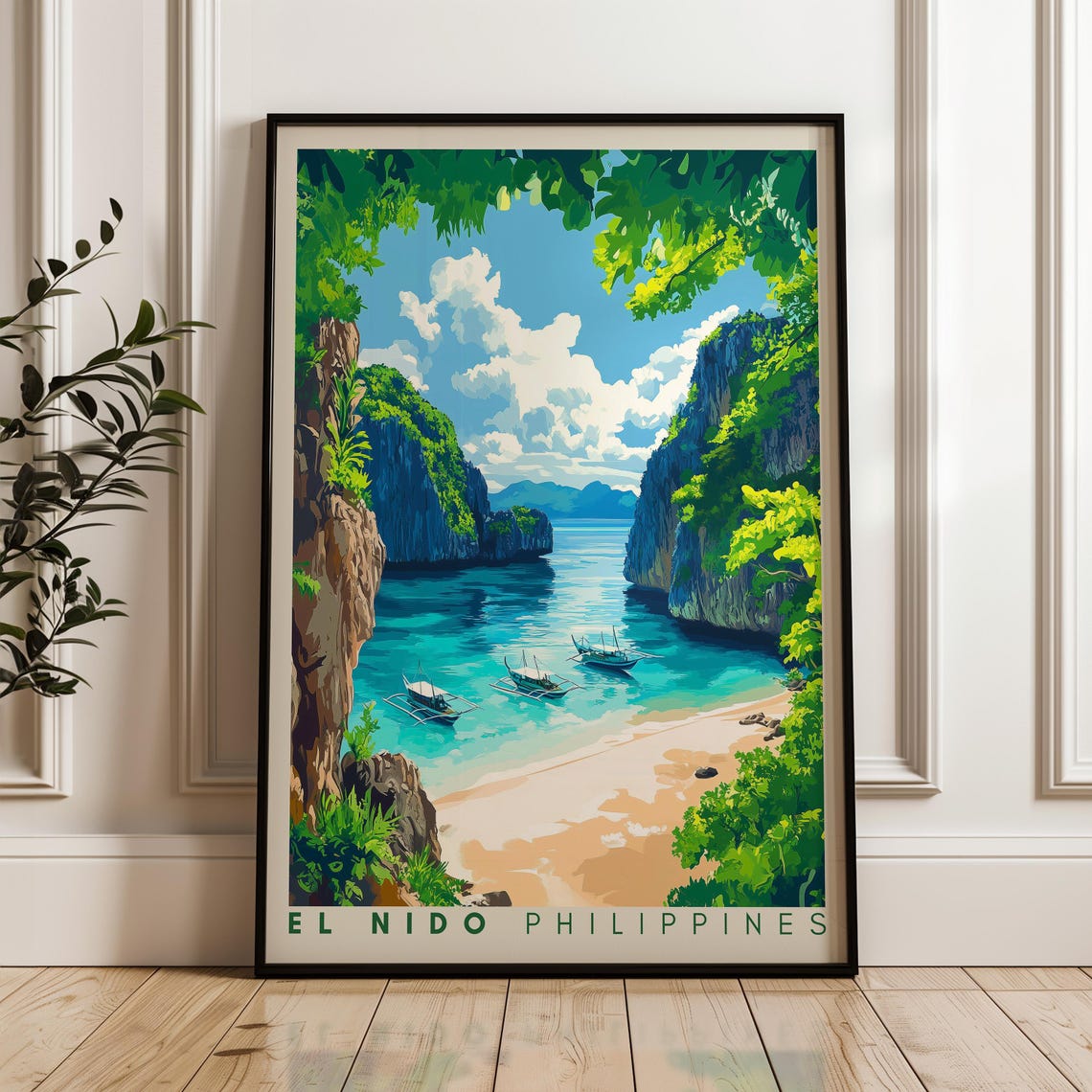 El Nido Philippines Tropical Lagoon Beach Travel Illustration Poster