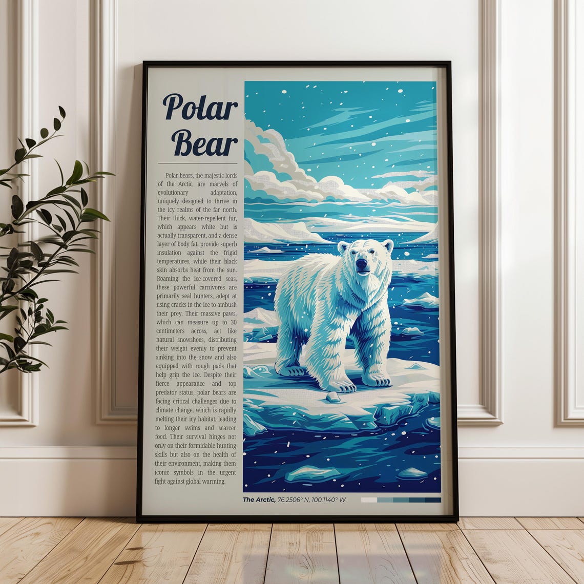 Polar Bear Editorial Wildlife Illustration The Arctic Animal Poster