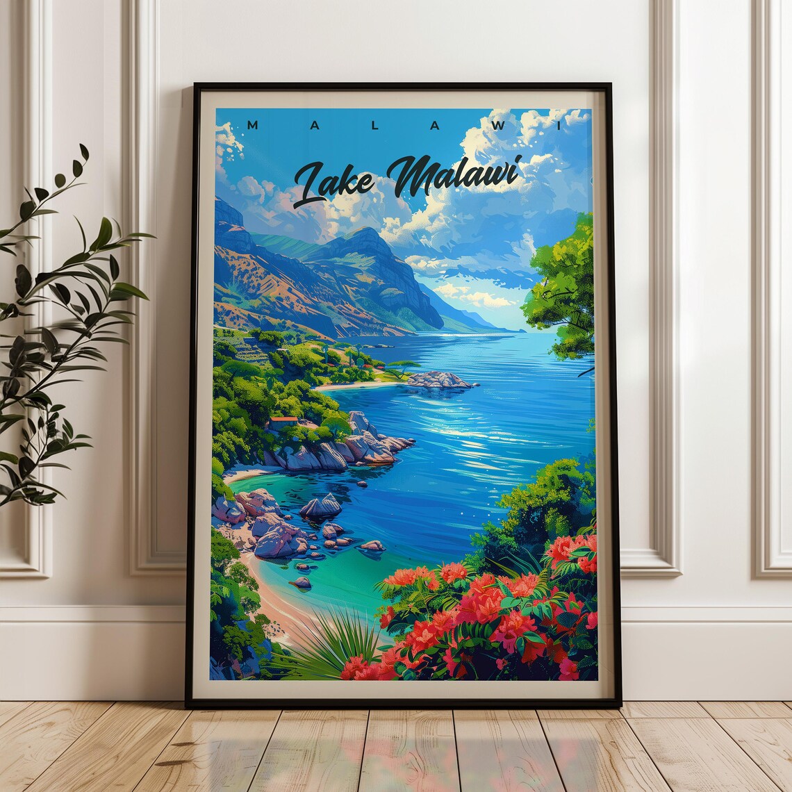 Lake Malawi Africa Rocky Cove Mountain Shores View Travel Poster