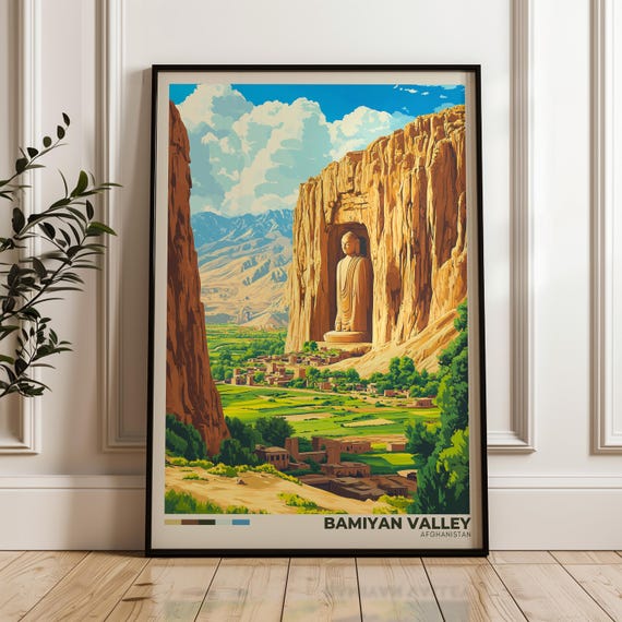 Bamiyan Valley Travel Poster, Afghanistan Landscape