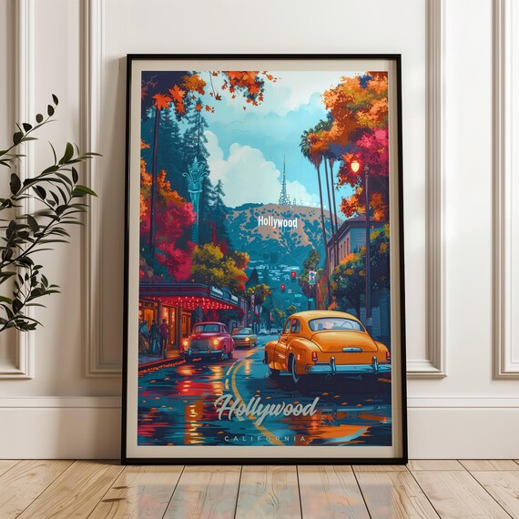 Hollywood Travel Poster Vintage Illustration Art Print