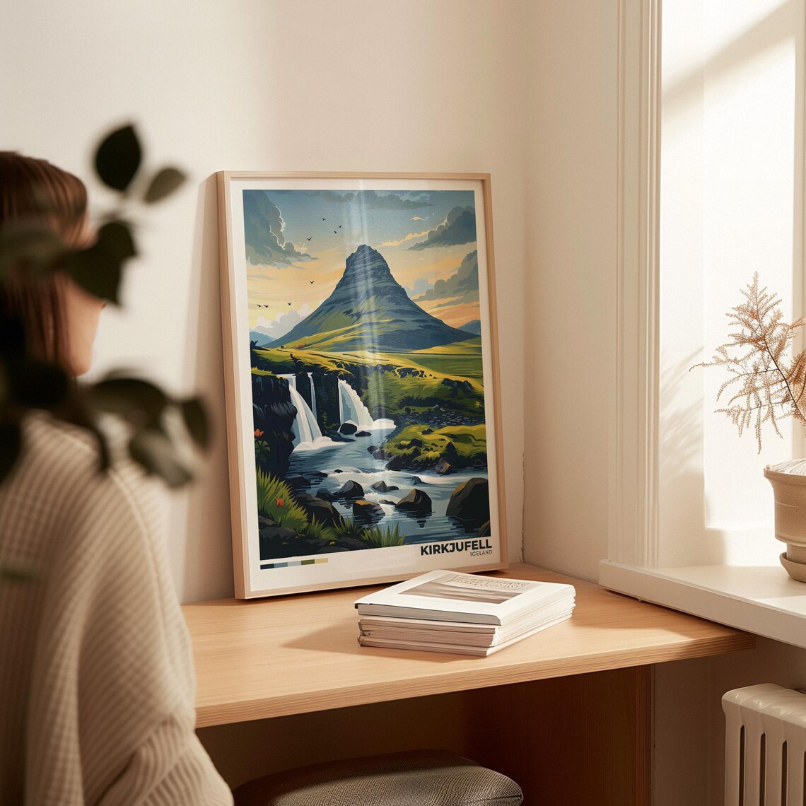 Kirkjufell Iceland Twin Waterfall Sunset Mountain Travel Poster - Image 2