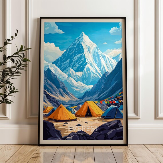 Everest Base Camp Travel Poster, Himalaya Illustration