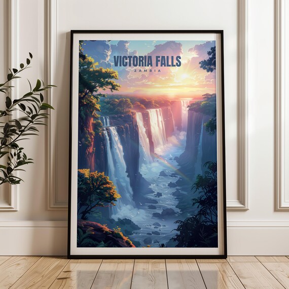 Victoria Falls Travel Poster Zambia Wall Art Print Illustration Poster Home Office Decor Gift Idea Travel Print Africa Print