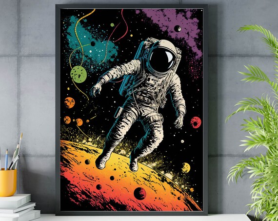 Vibrant Retro Astronaut Planets Pop Cosmic Adventure Wall Art
