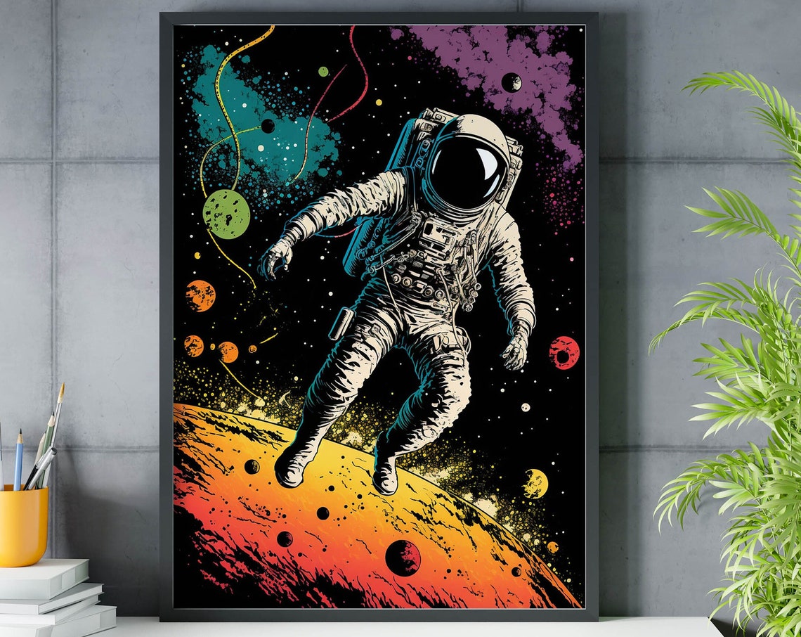 Vibrant Retro Astronaut Planets Pop Cosmic Adventure Wall Art