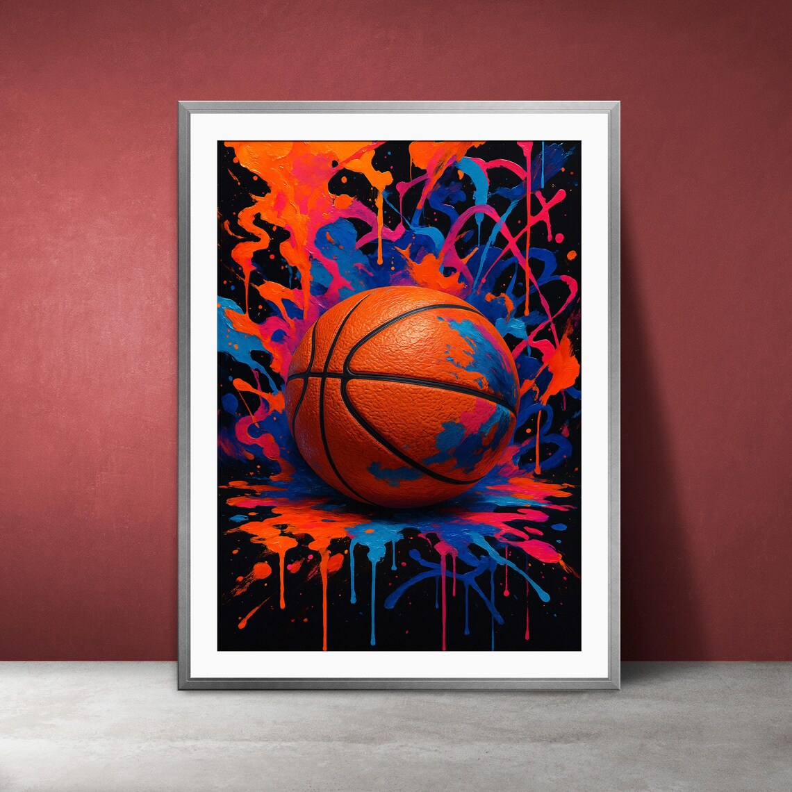 Neon Graffiti Basketball Poster, Game Room Decor