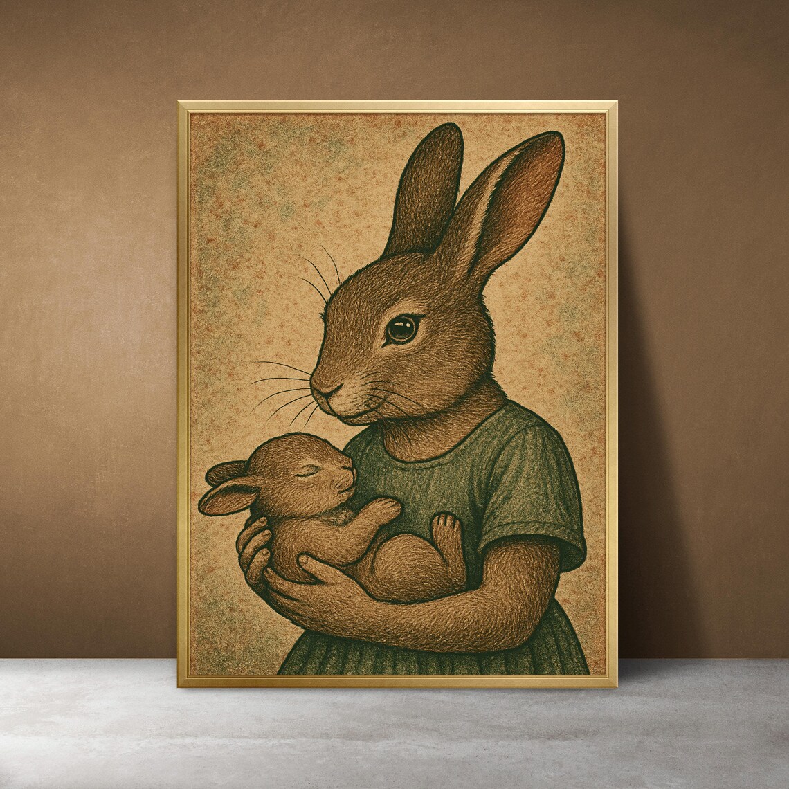 Vintage Bunny Mother Baby Nursery Animal Art Print