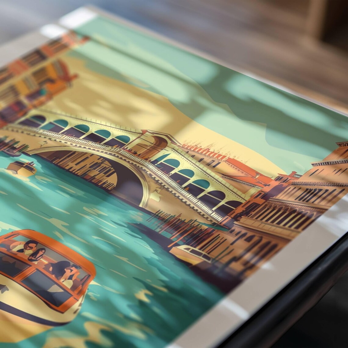 Romantic Venice Grand Canal Rialto Bridge Vintage Travel Poster - Image 2