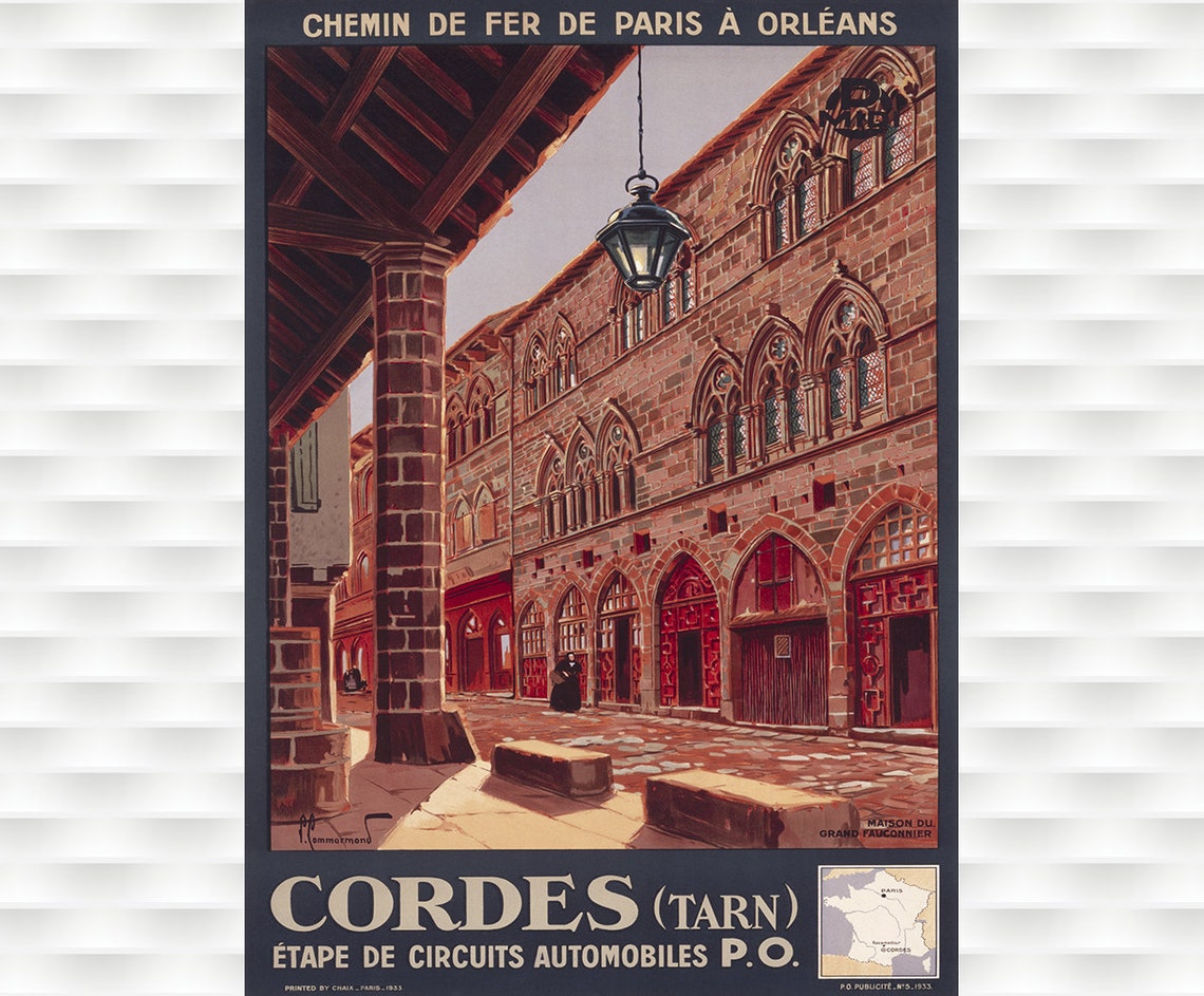 Cordes Tarn French Railway Vintage Travel Medieval Courtyard Poster