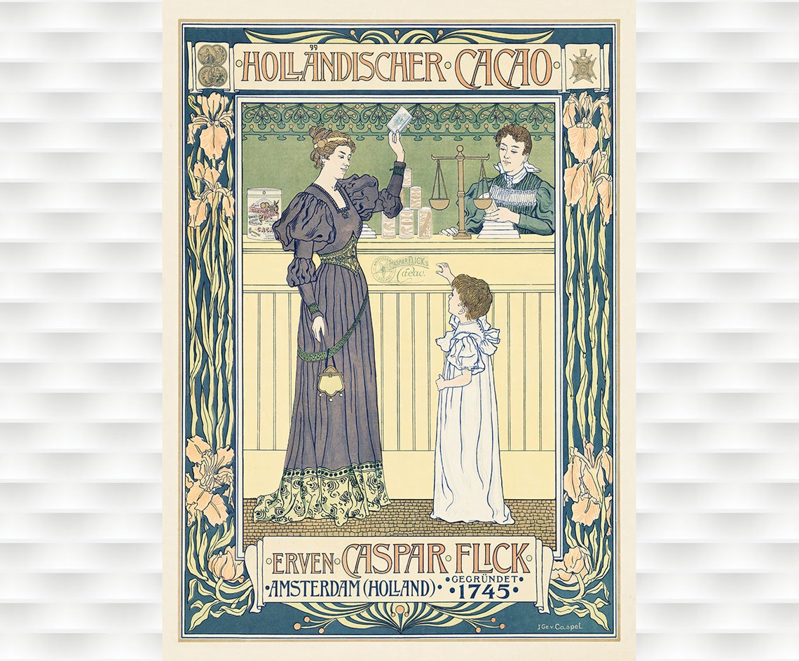 Hollandischer Cacao Caspar Flick Amsterdam Art Nouveau Iris Poster