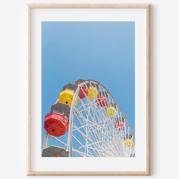 Santa Monica Ferris Wheel Photo Poster Colorful Pier Blue Sky Art