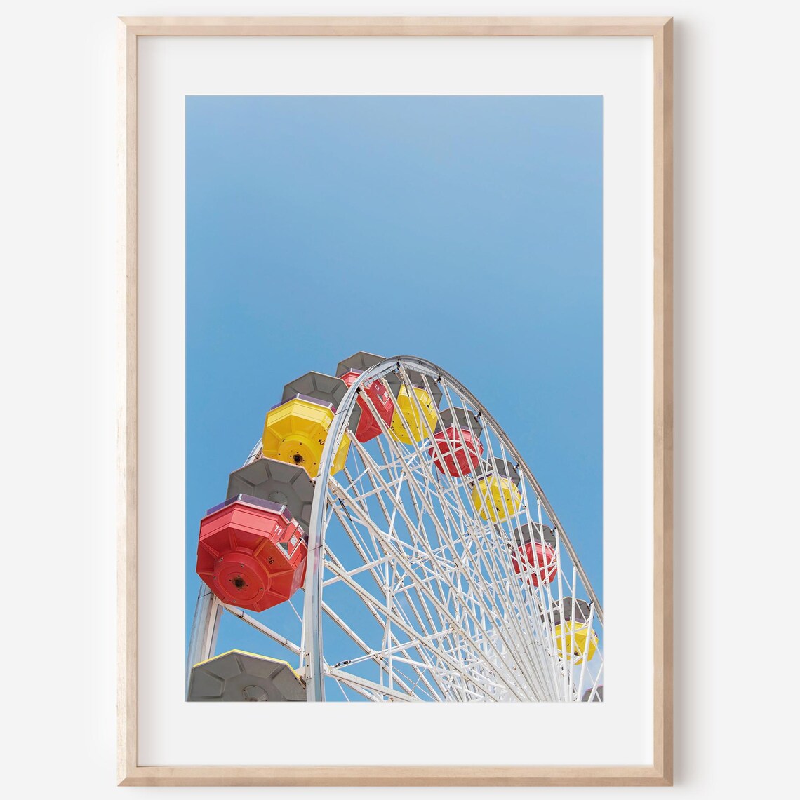 Santa Monica Ferris Wheel Photo Poster Colorful Pier Blue Sky Art