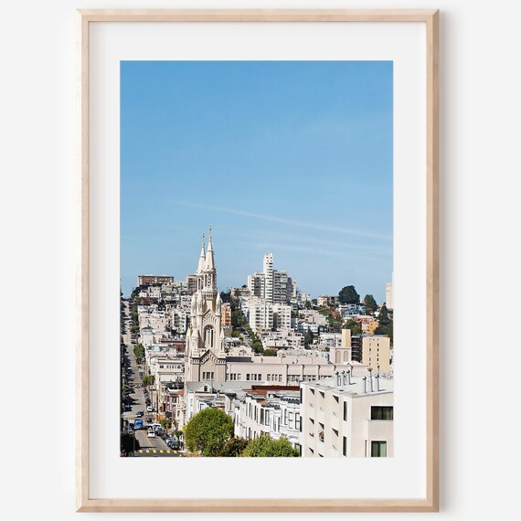 San Francisco Hillside Church Twin Spires City Street Photography Print