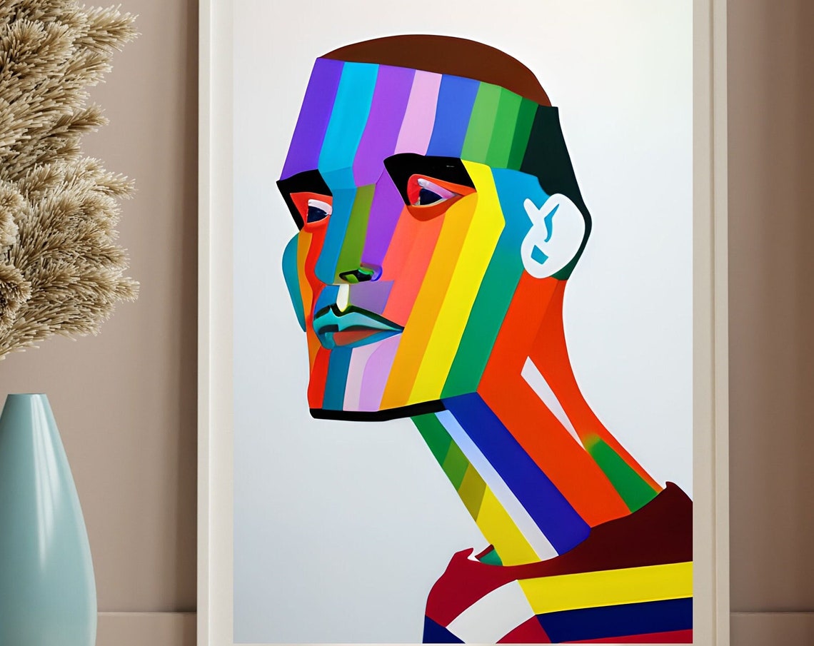 King Rainbow Striped Man Bust Vertical Color Modern Art Print