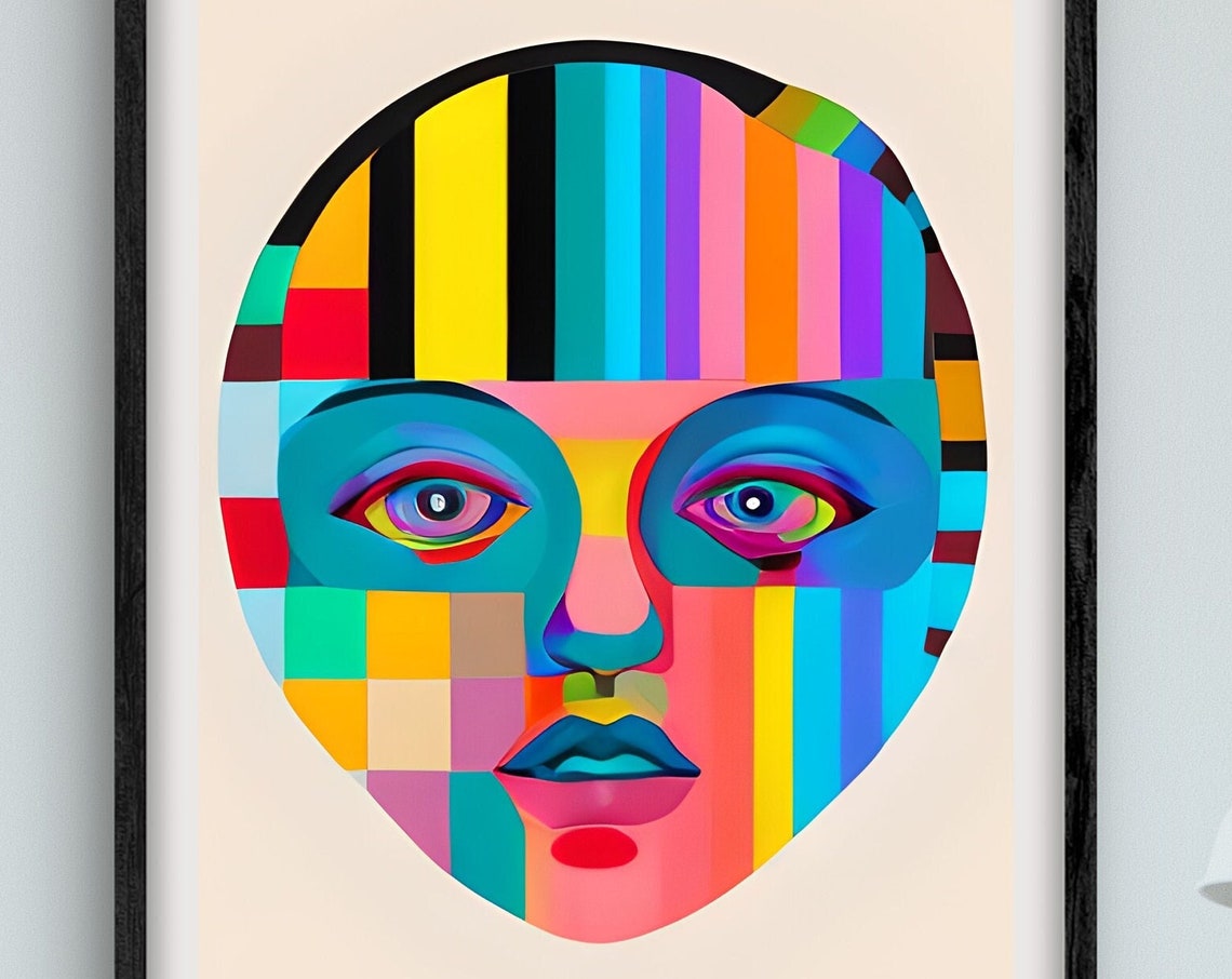 Shades Striped Color Face Mask Rainbow Eyes Abstract Art Print