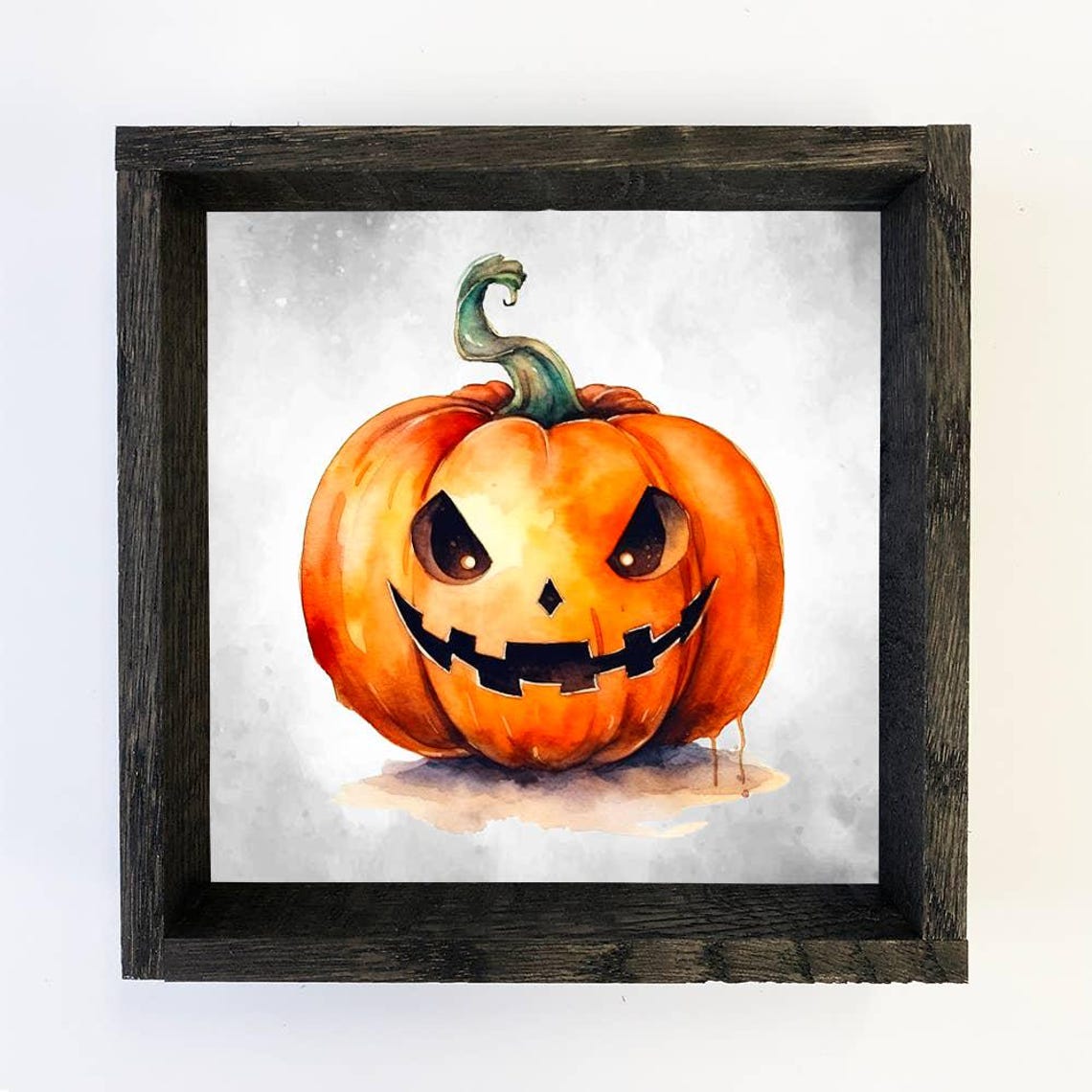 Watercolor Jack O Lantern Pumpkin Scary Cute Halloween Art Poster