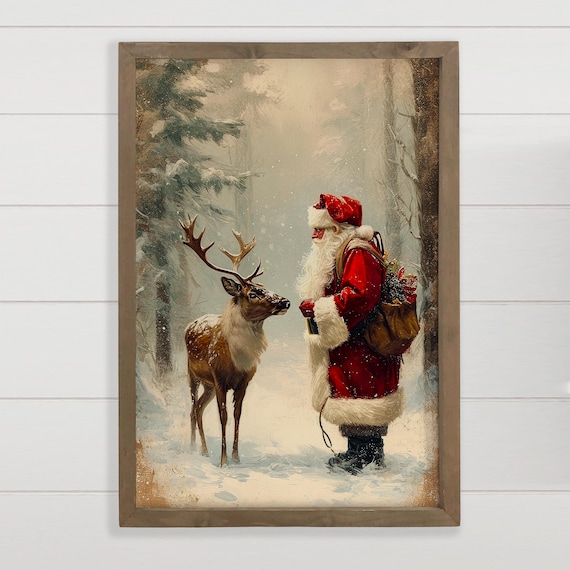 Santa Claus And Reindeer Christmas Poster