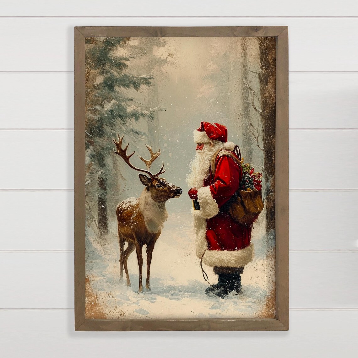 Santa Claus And Reindeer Christmas Poster