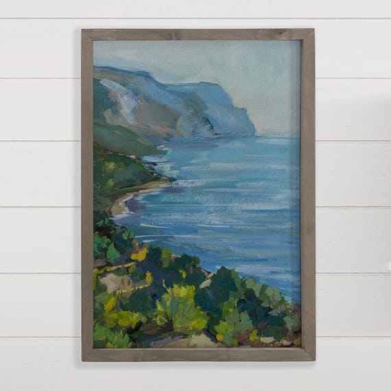 Coastal Wall Art Cove Abstract Painting Framed Nature Ocean