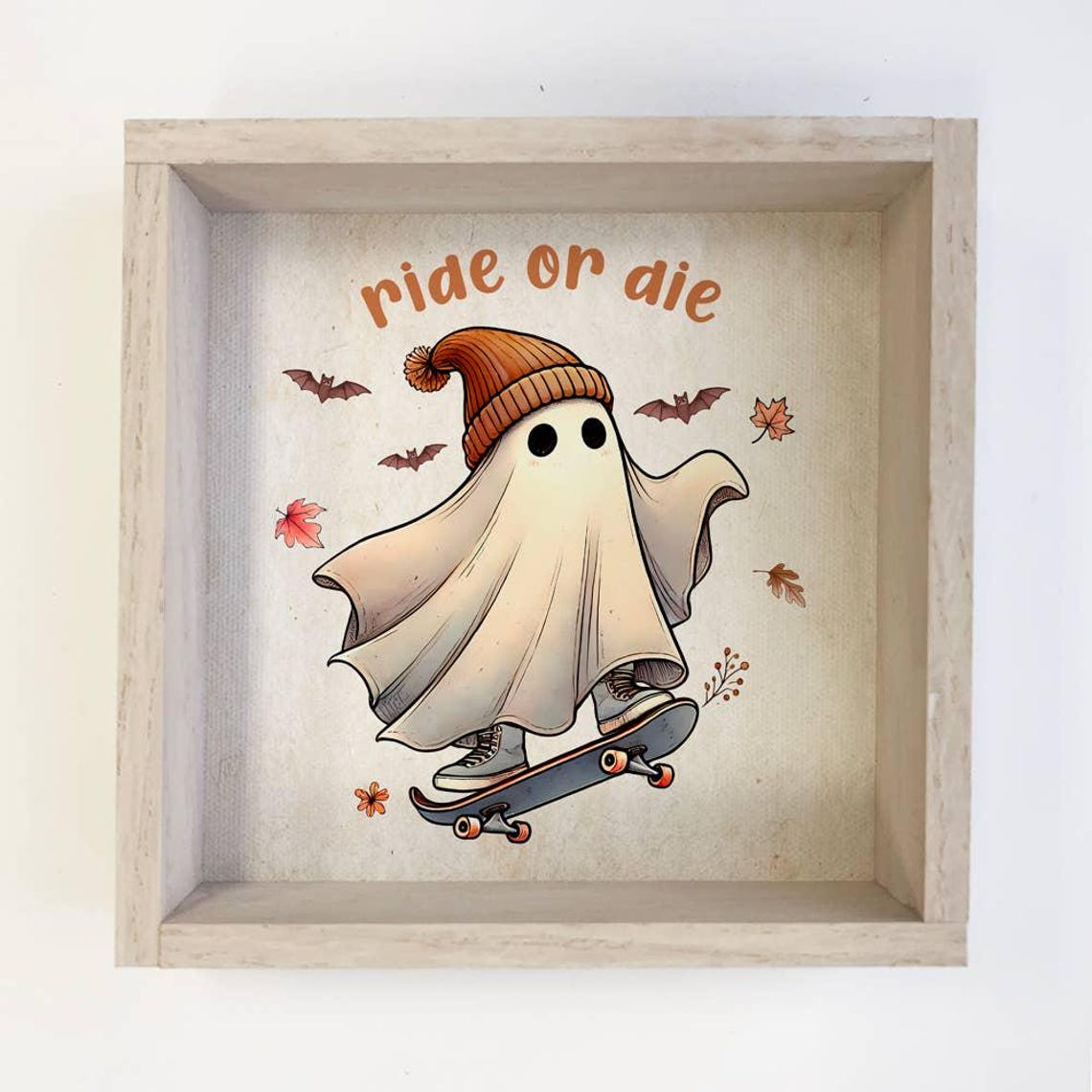 Ride or Die Ghost Skateboard Beanie Fun Cute Halloween Poster