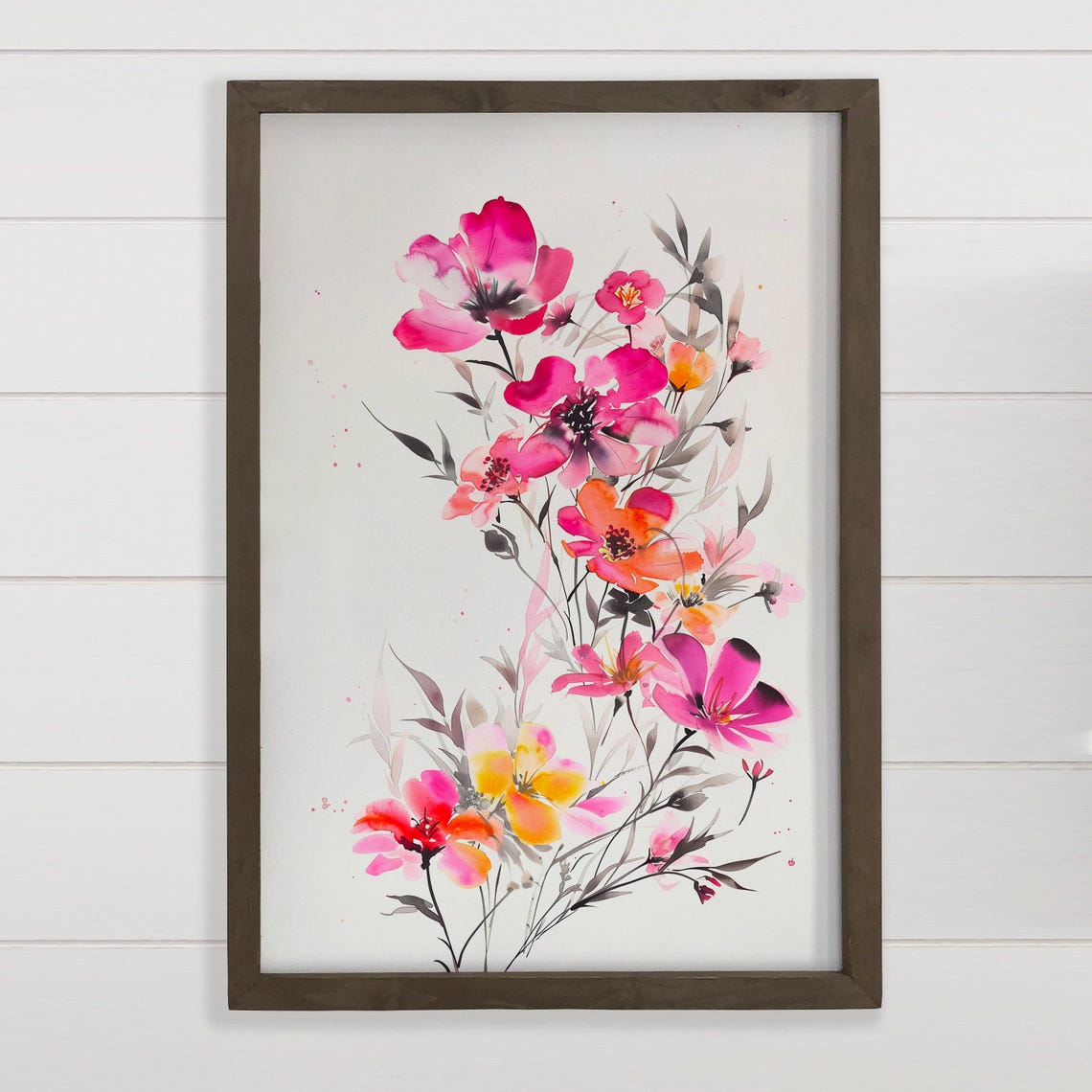Fuchsia Pink Orange Blossom Watercolor Floral Art Painting Poster