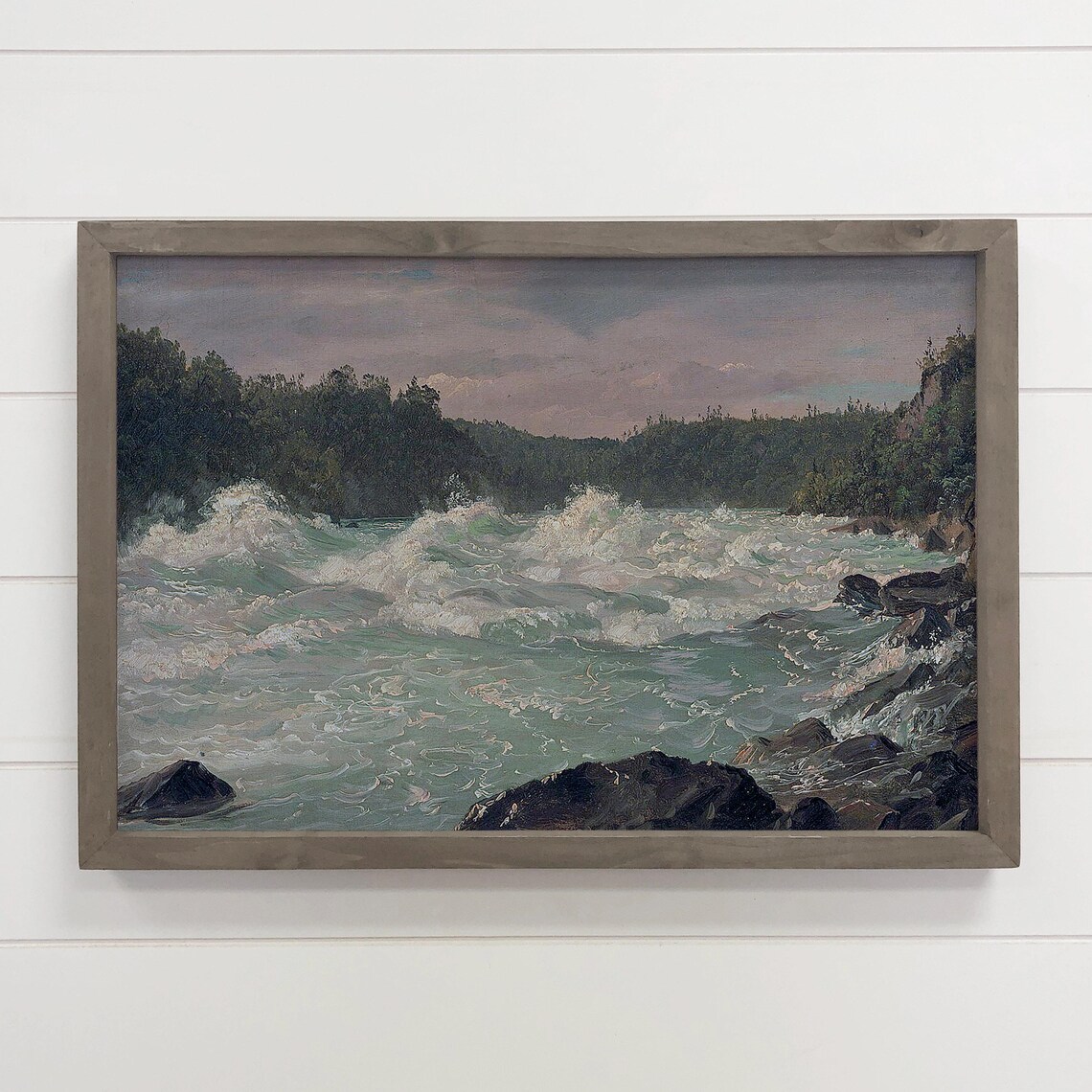 Turbulent River Rapids with Rocky Banks Vintage Oil Painting Poster