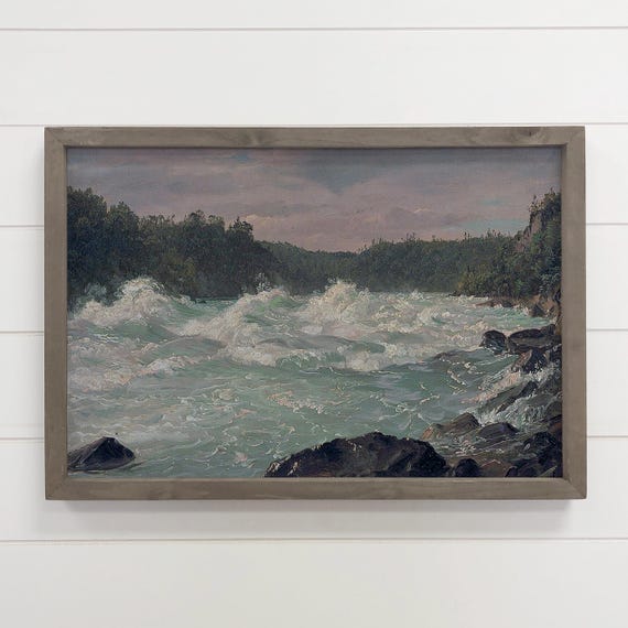 Niagara River Nature Canvas Art Wood Framed Wall Decor Wooden Sign