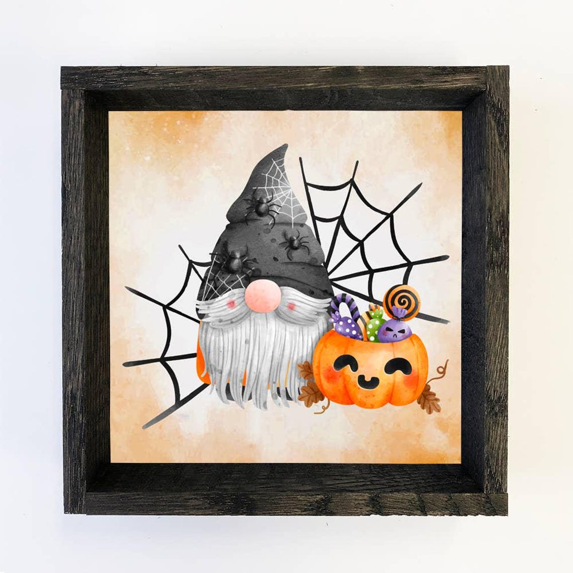 Halloween Gnome With Pumpkin Candy Bucket Cute Fall Wall Art