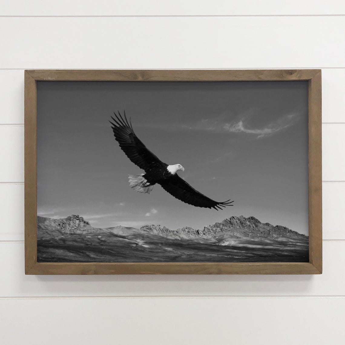 Bald Eagle in Flight Black and White Photo Poster for Cabin Decor