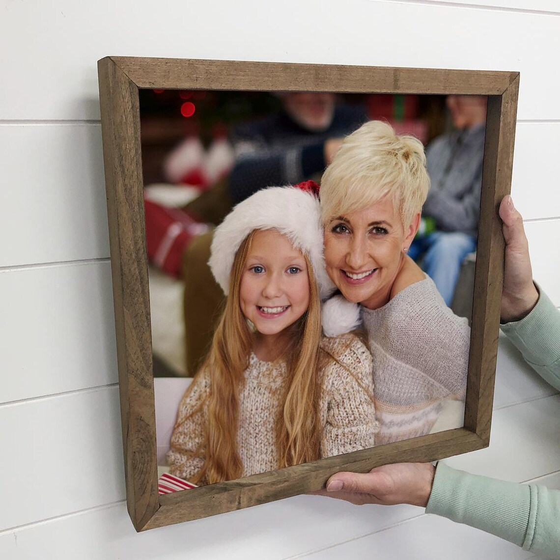 Custom Christmas Family Photo Canvas Personalized Wood Framed Gift Print