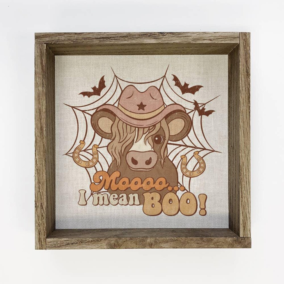 Moo I Mean Boo Cowboy Cow Retro Halloween Farmhouse Wood Sign Wall Art