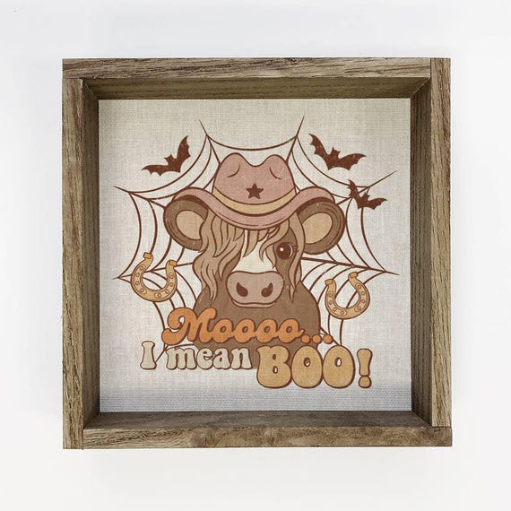Moo I Mean Boo Retro Cow Framed Halloween Animal Art