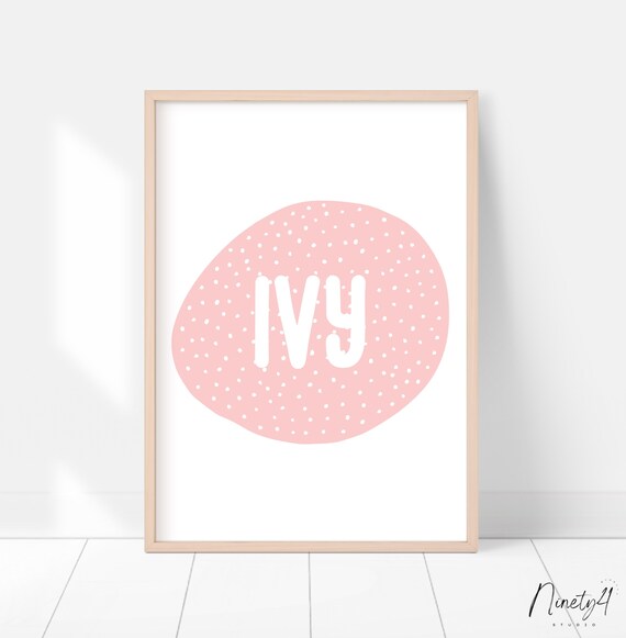 Boho Pink Polka Dot Blob Personalized Ivy Name Nursery Poster