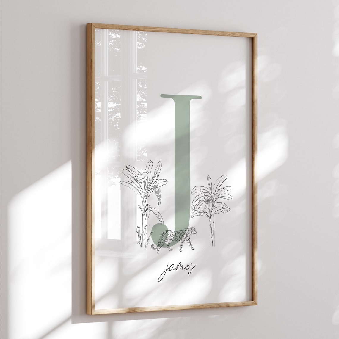 Boho Nursery Letter N With Leopard Safari Green Initial Poster - Image 3