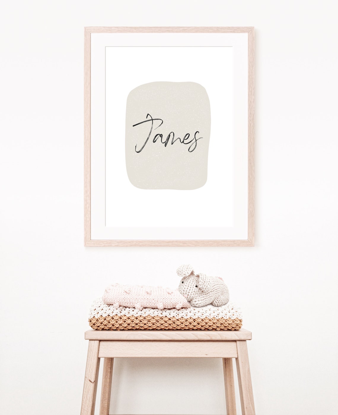 Custom Name Poster Noah Minimalist Beige Brush Script Wall Decor - Image 3