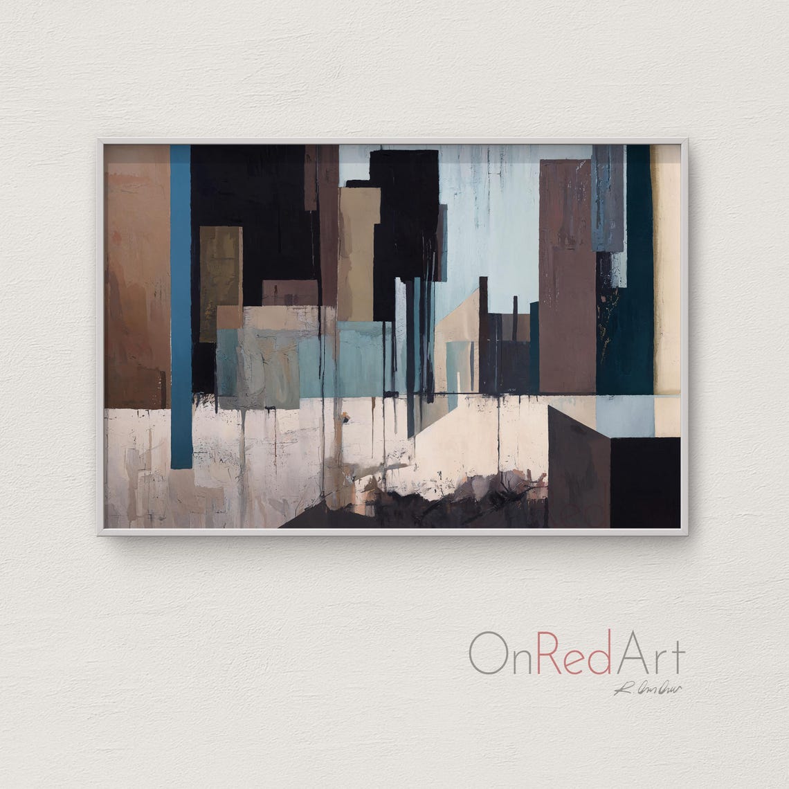 City Of Blocks Abstract Geometric Navy Cityscape Modern Art Poster