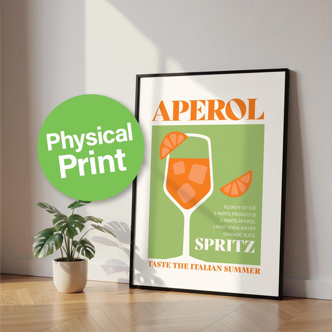 Aperol Spritz Poster Midcentury Modern Kitchen Decor Minimalist Cocktail Recipe Art Physical Print
