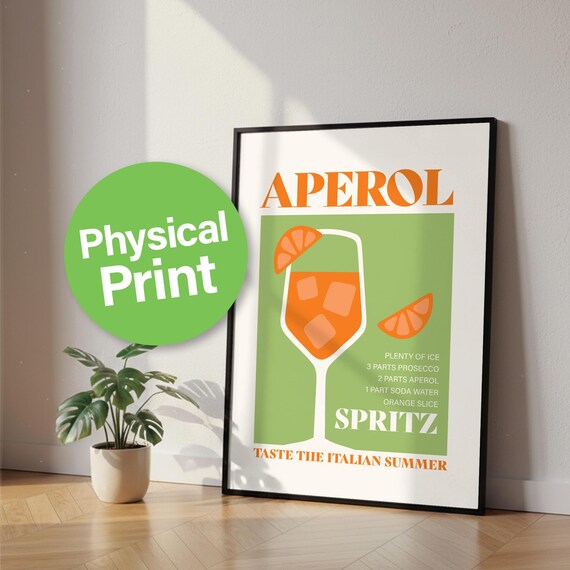 Aperol Spritz Poster Midcentury Modern Kitchen Decor Minimalist Cocktail Recipe Art Physical Print