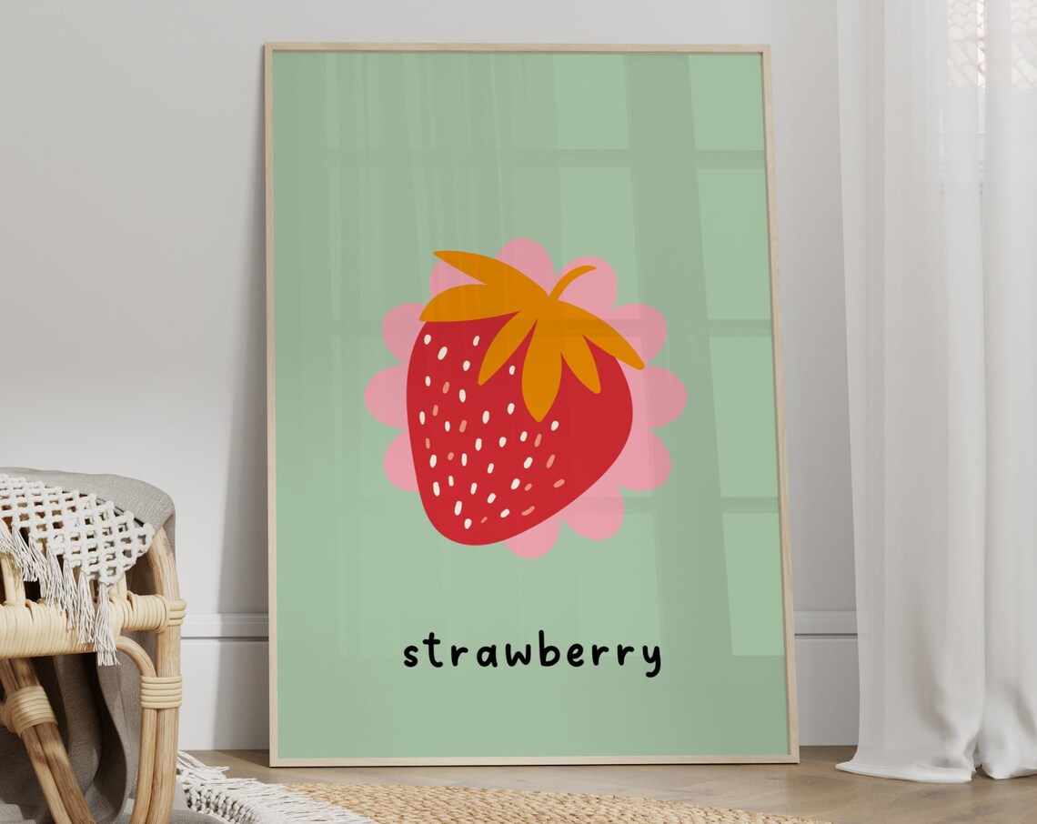 Strawberry Print Abstract Retro Kitchen Art Print