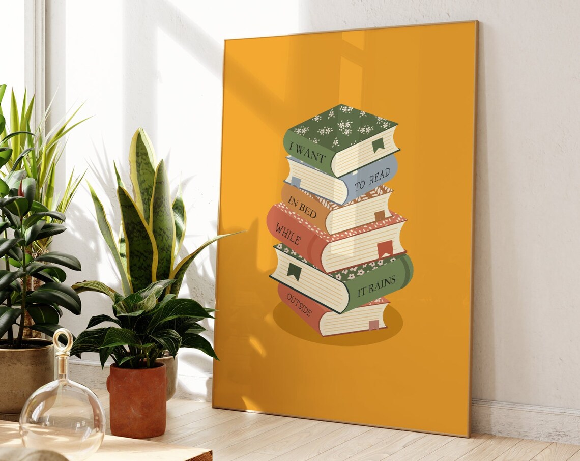 Book Stack Reading Poster, Bookish Wall Art Print
